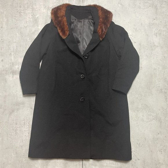 Vintage 1920's Gloria Gay Black Mink‎ Trimmed Collar Coat AFLCIO Workers Union - Picture 1 of 10